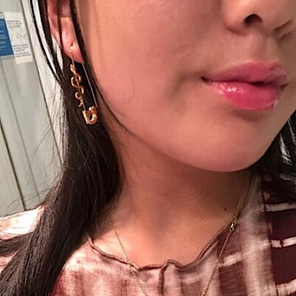 Gold Safety Pin Snake Earrings - Picture 8 of 10